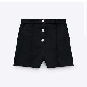 Zara NWT black high waisted 3 gold button shorts